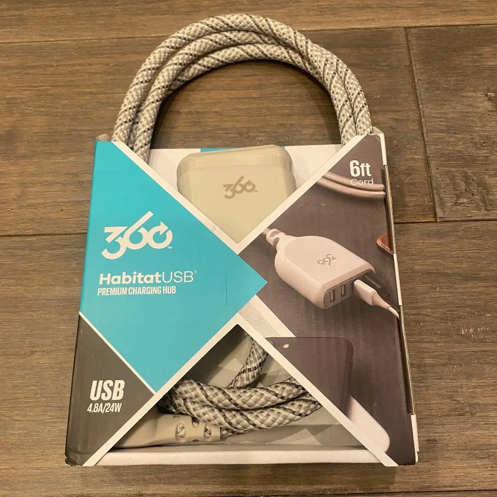 360 Electrical 360617 Habitat4.8 Braided w/ 4.8A 4-Port USB Extension Cord 6 ...